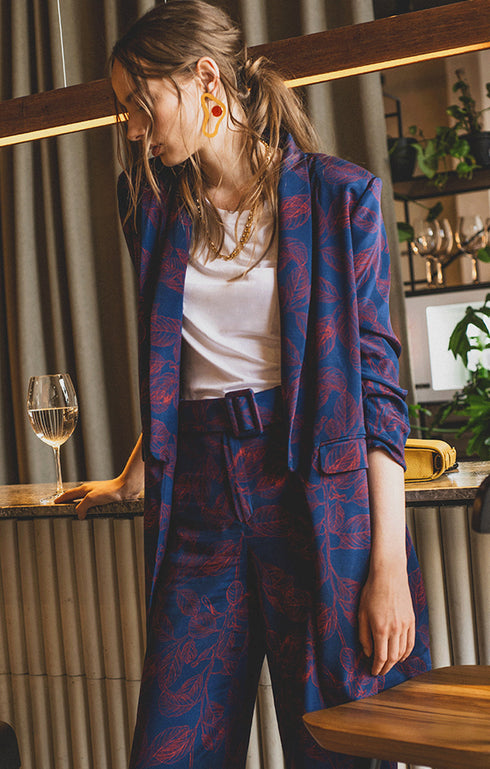 Blue Printed Oversized Blazer